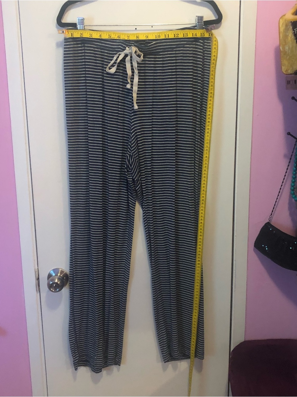 Lands' End Navy and White Striped Women’s Pajama Pants with Drawstring